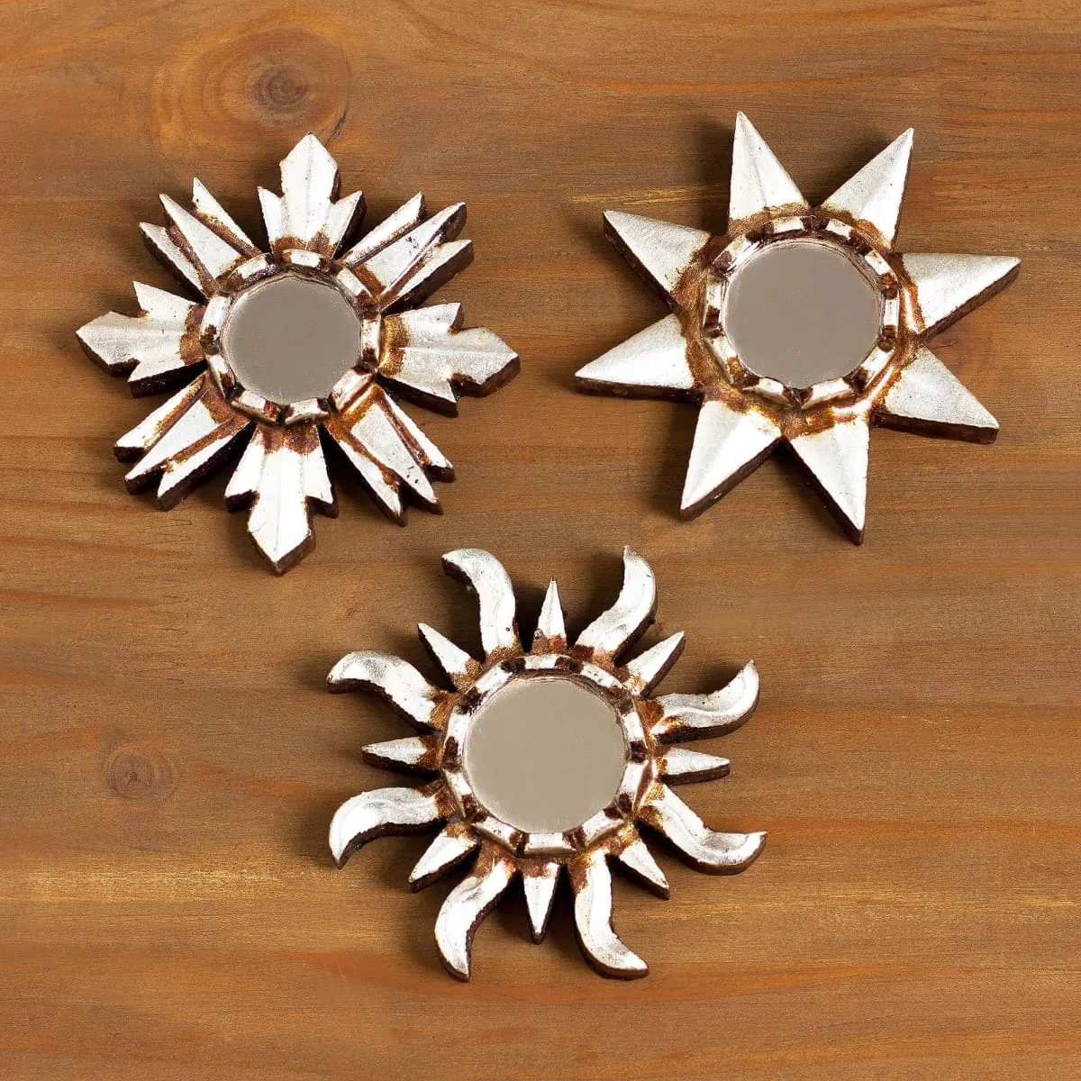 Novica Ancient Suns In Silver Mirrored Wood Wall Accents (Set Of 3)