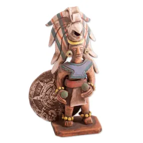 Novica Aztec Warrior With Rattles Ceramic Sculpture