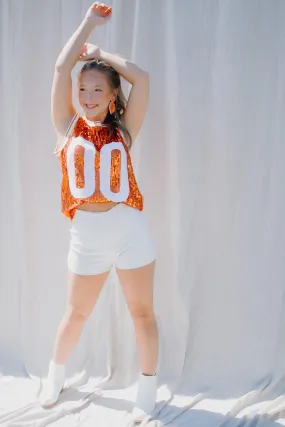 Orange & White Sequin Sleeveless Jersey