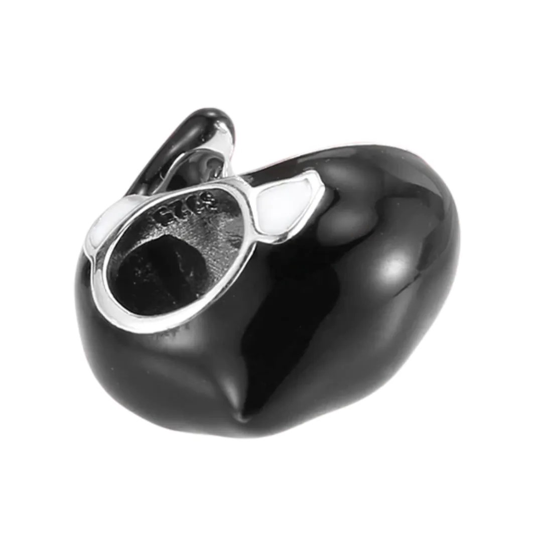 Orca Black & White Enamel Bead Charm 925 Sterling Silver