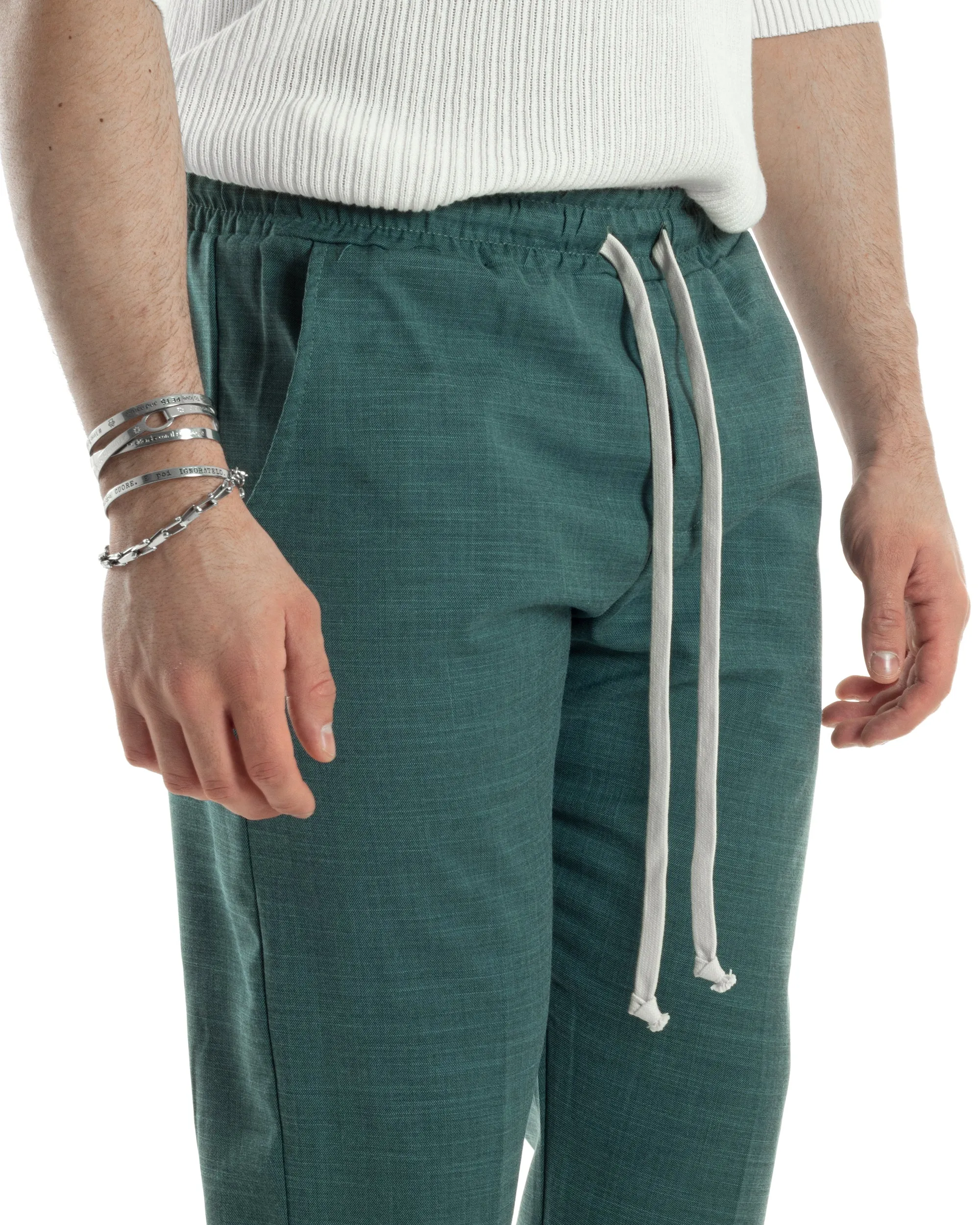 Pantaloni Uomo Pantalaccio Jogger Morbido Viscosa Petrolio Coulisse Elastico In Vita GIOSAL-P6040A