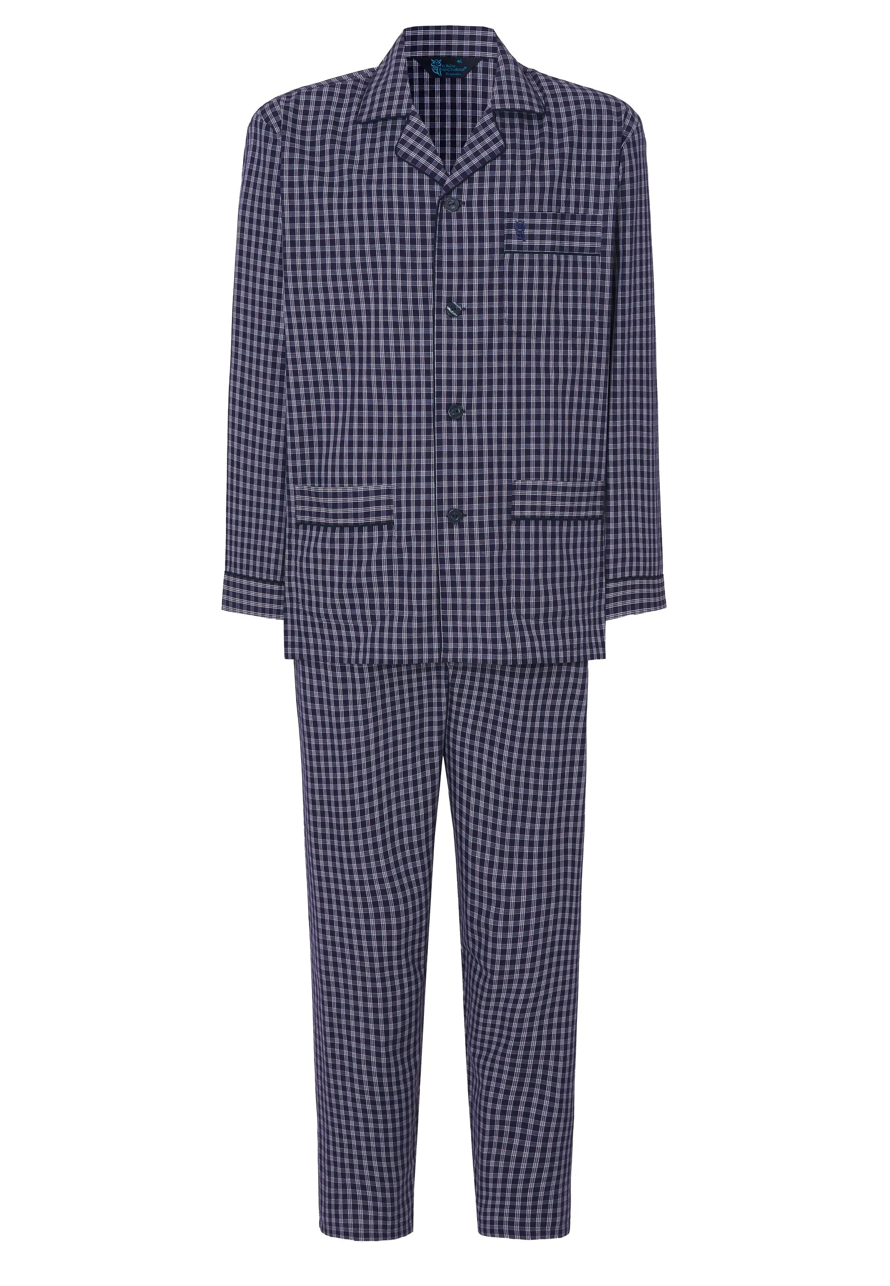 Pijama Hombre Largo Solapa Popelín Cuadros - Azul 1540_39