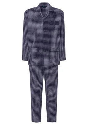 Pijama Hombre Largo Solapa Popelín Cuadros - Azul 1540_39