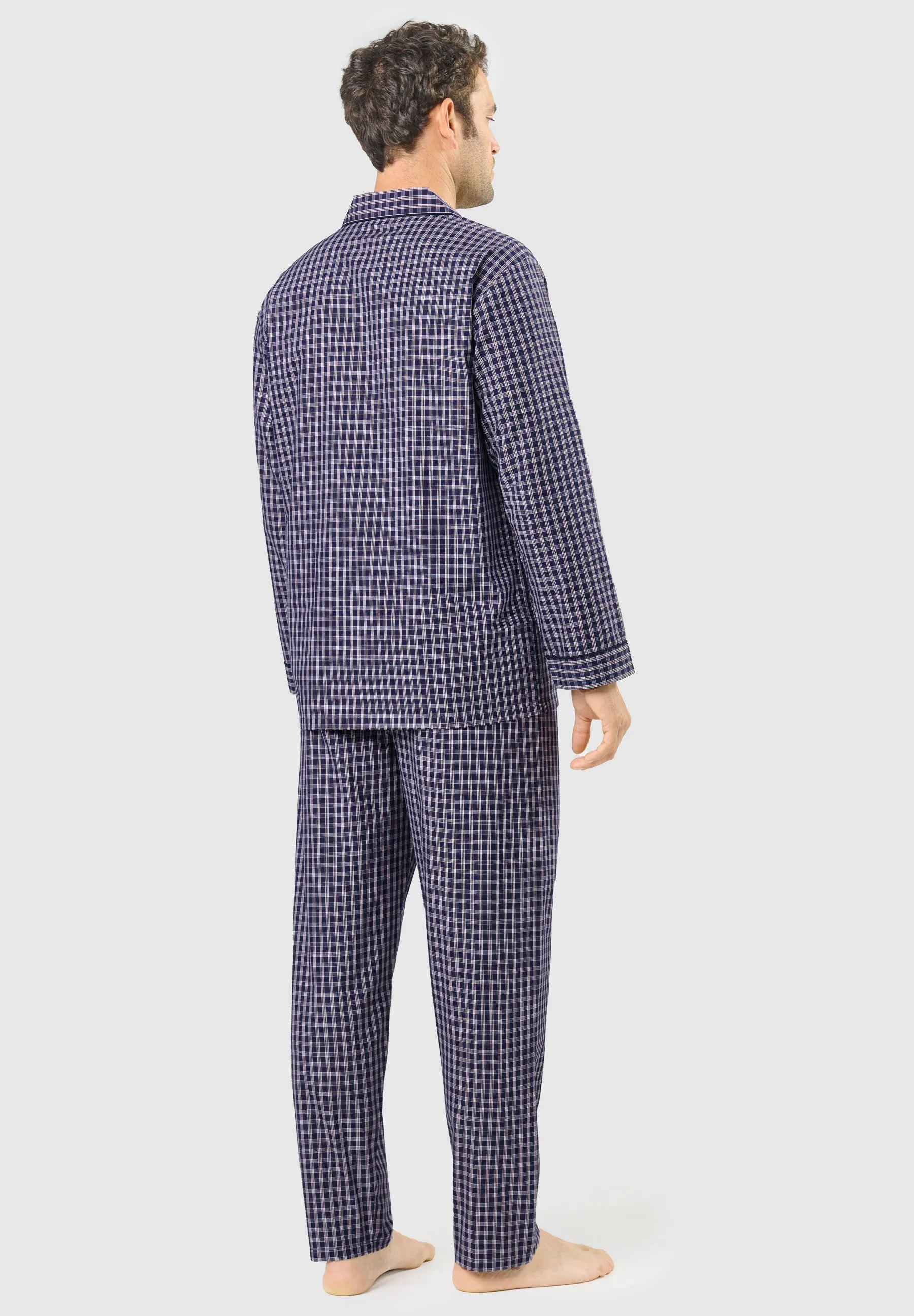 Pijama Hombre Largo Solapa Popelín Cuadros - Azul 1540_39