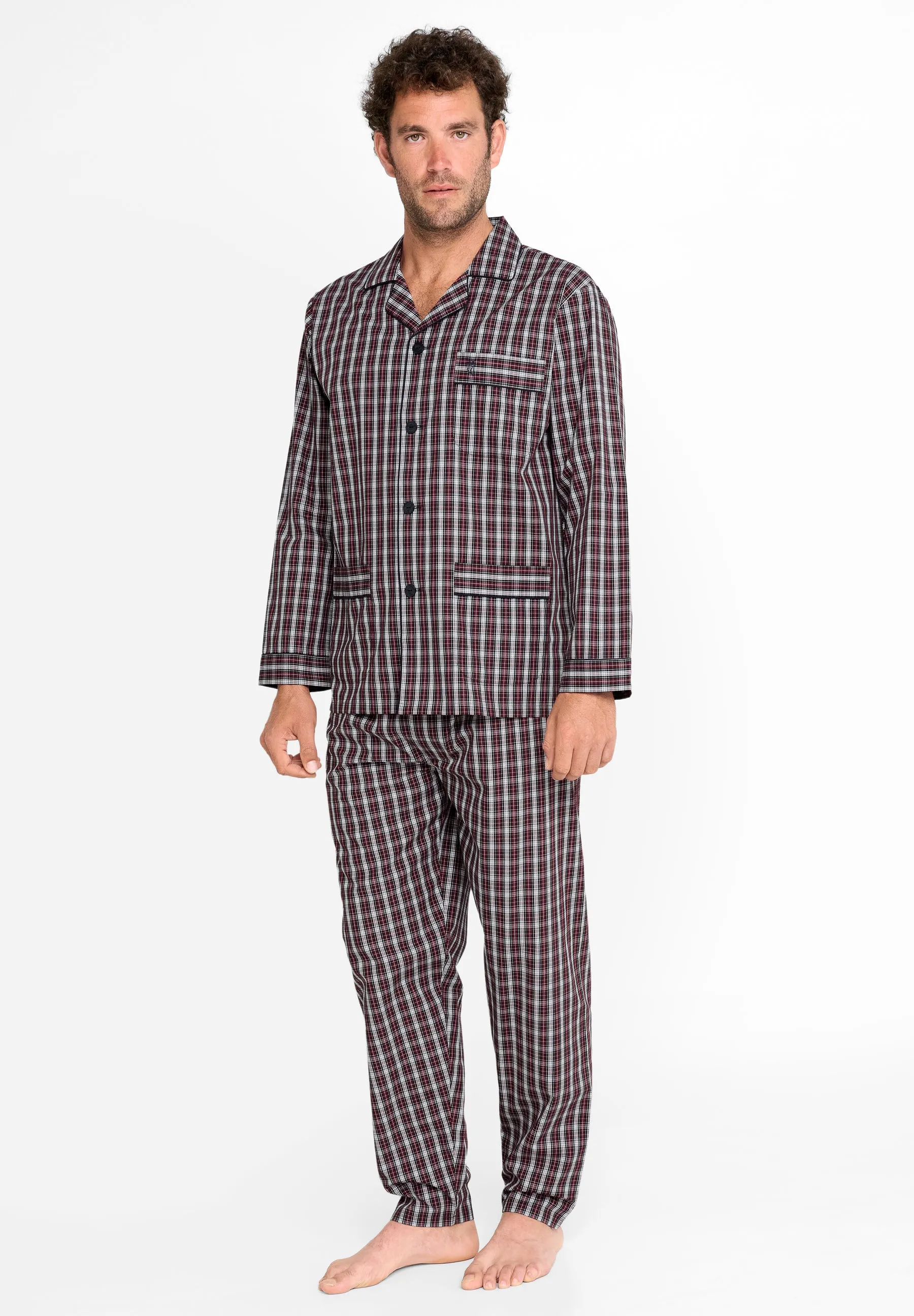 Pijama Hombre Largo Solapa Popelín Cuadros - Rojo 2979_90