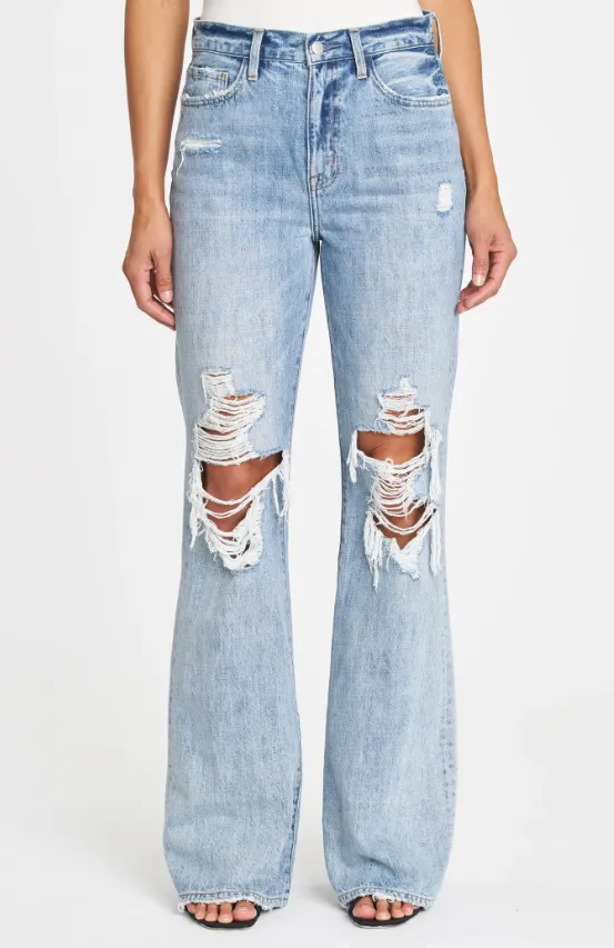 Pistola Stevie High Rise Relaxed Flare - Palms Distressed