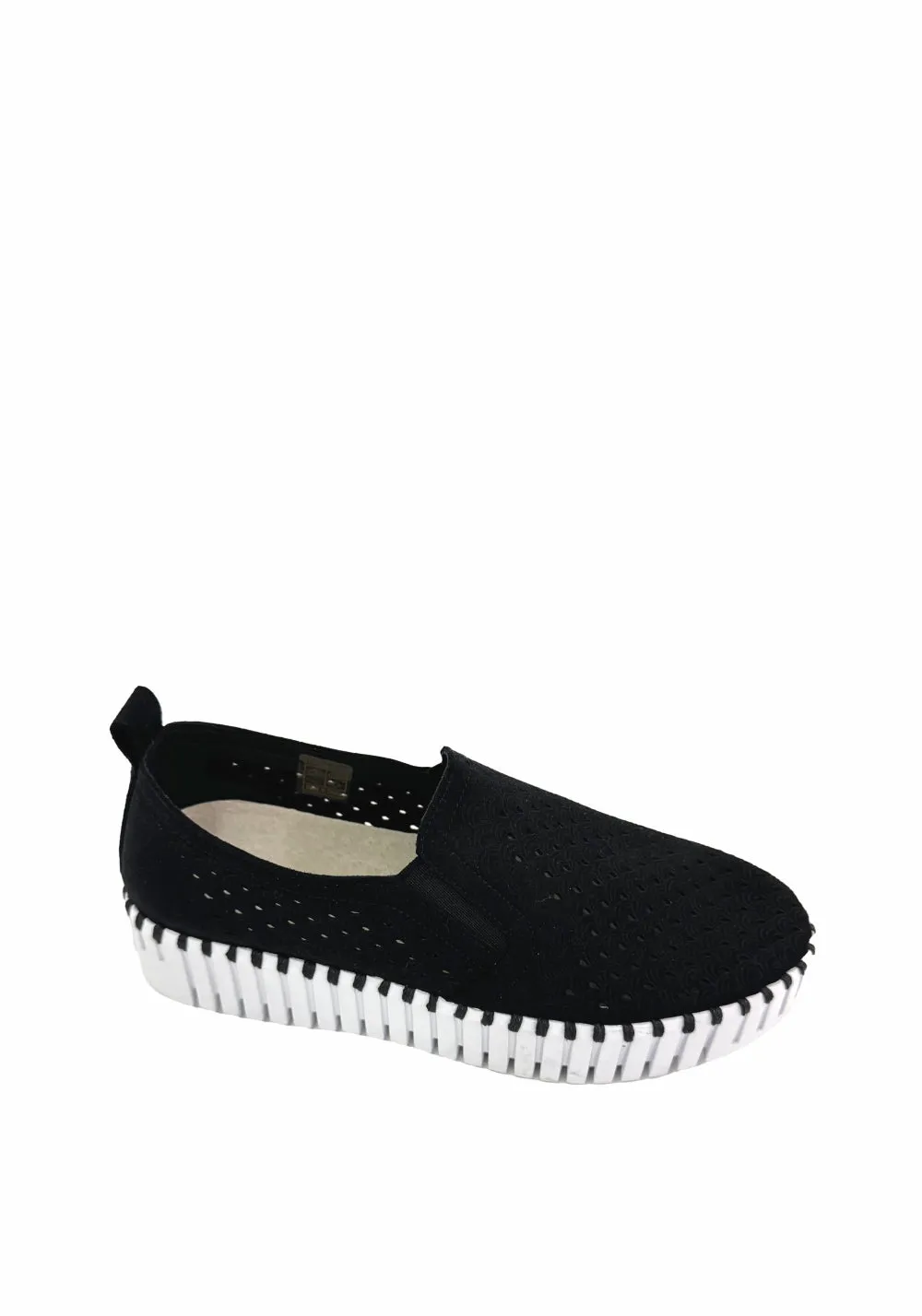 PLATFORM ELASTIC SLIP-ON WITH CUTOUTS (BLACK) - ILSE JACOBSEN