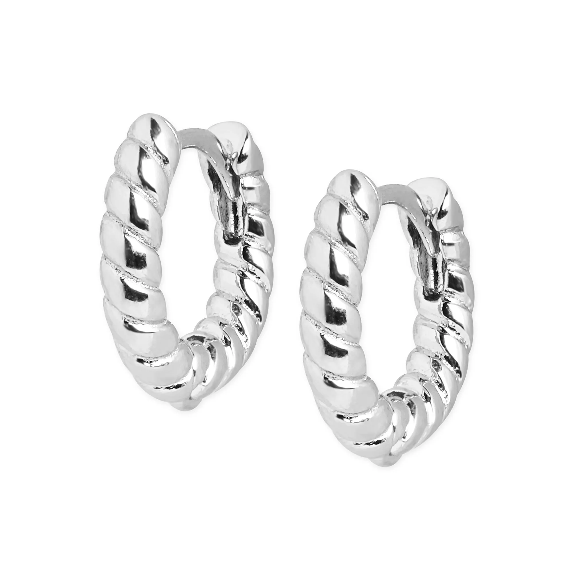 Real Platinum- Plated Silver Z Platinum-Plated Twisted Hoops Earrings Set Of 3