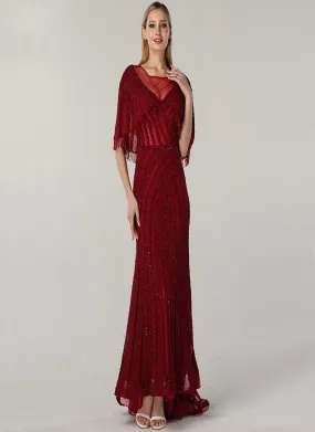 Red Beading Sequin Lace Evening Gown