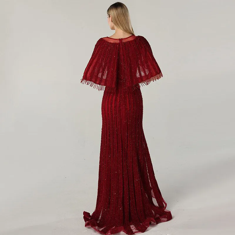 Red Beading Sequin Lace Evening Gown