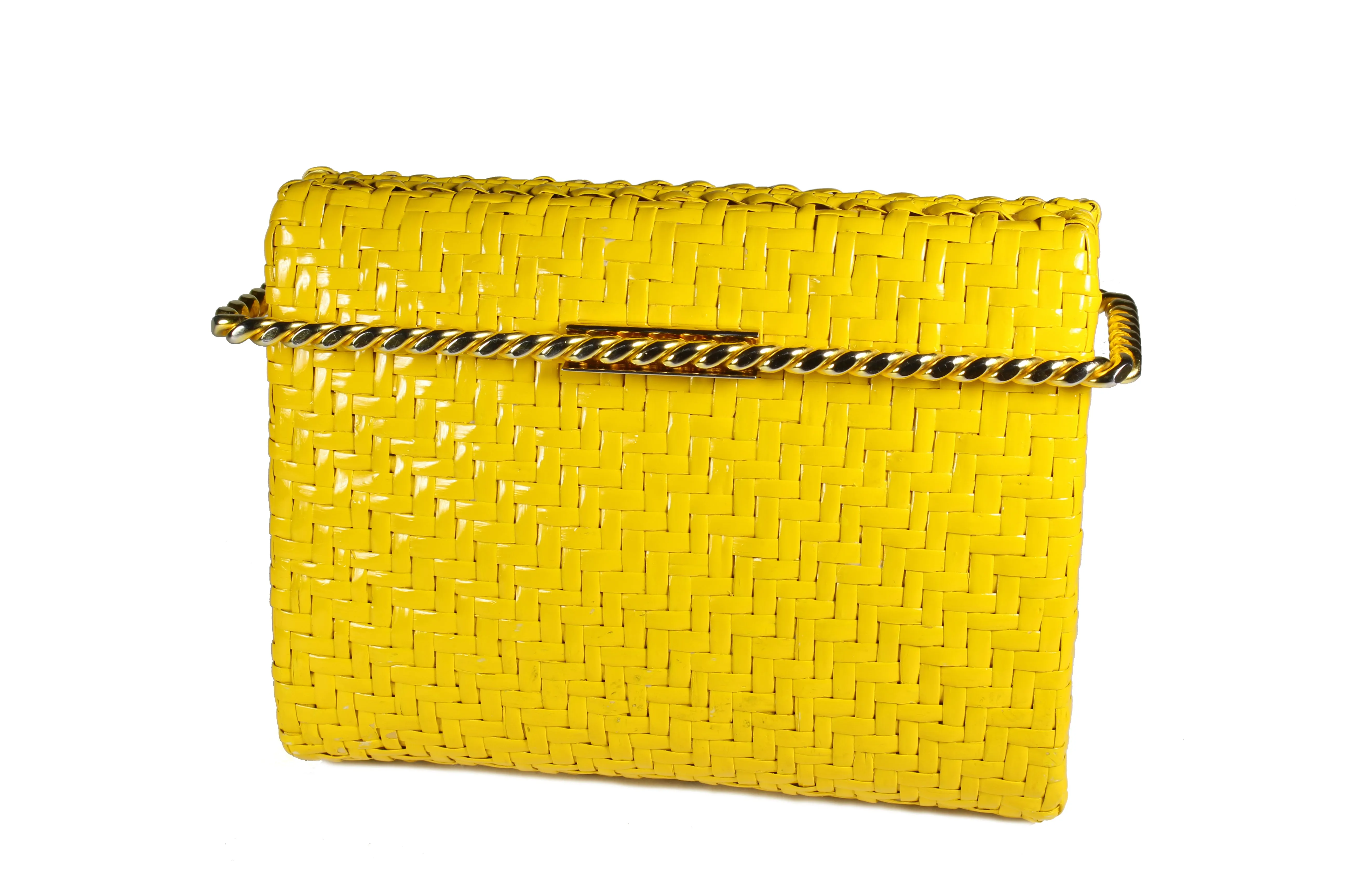 RODO mustard yellow wicker clutch