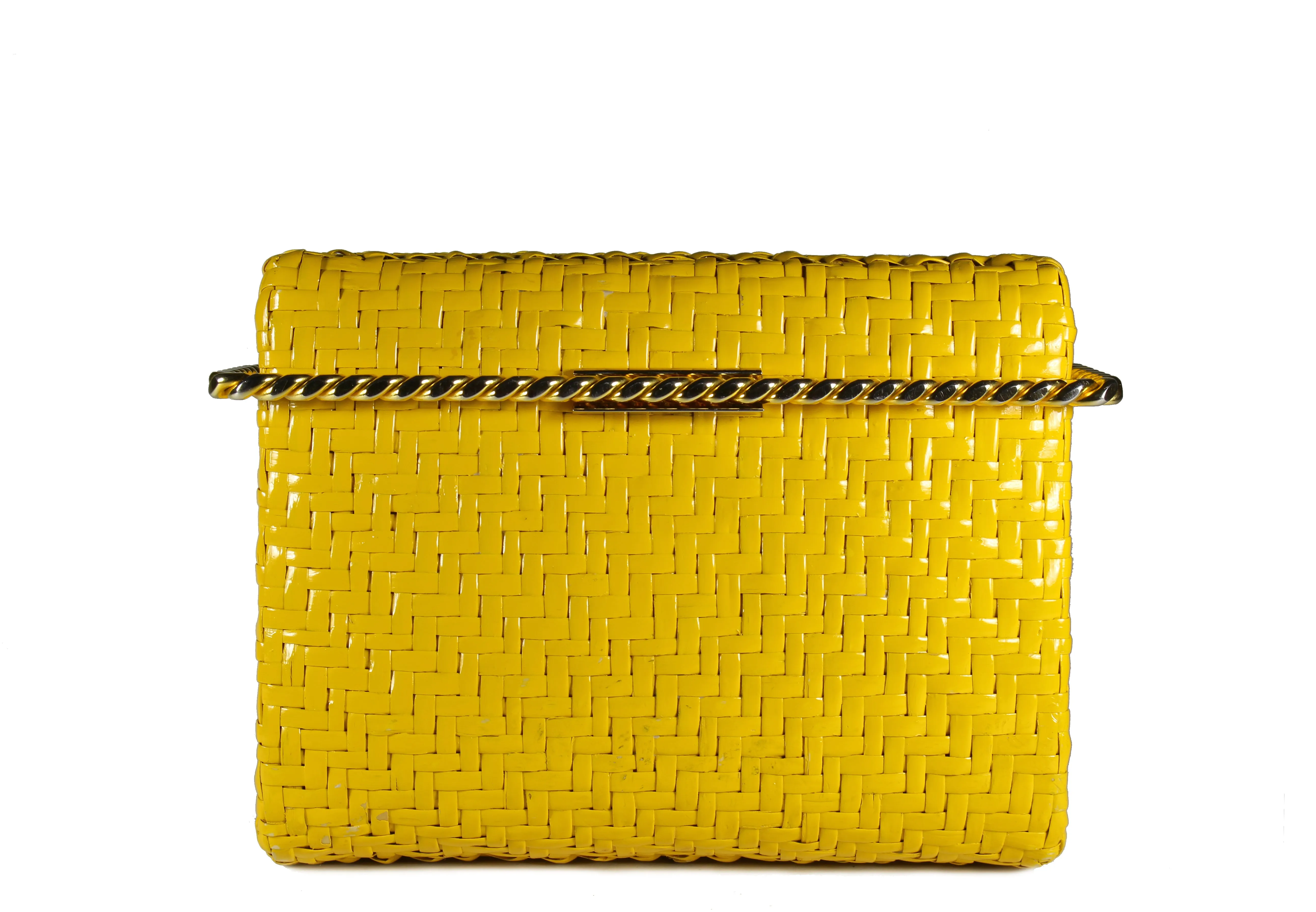 RODO mustard yellow wicker clutch