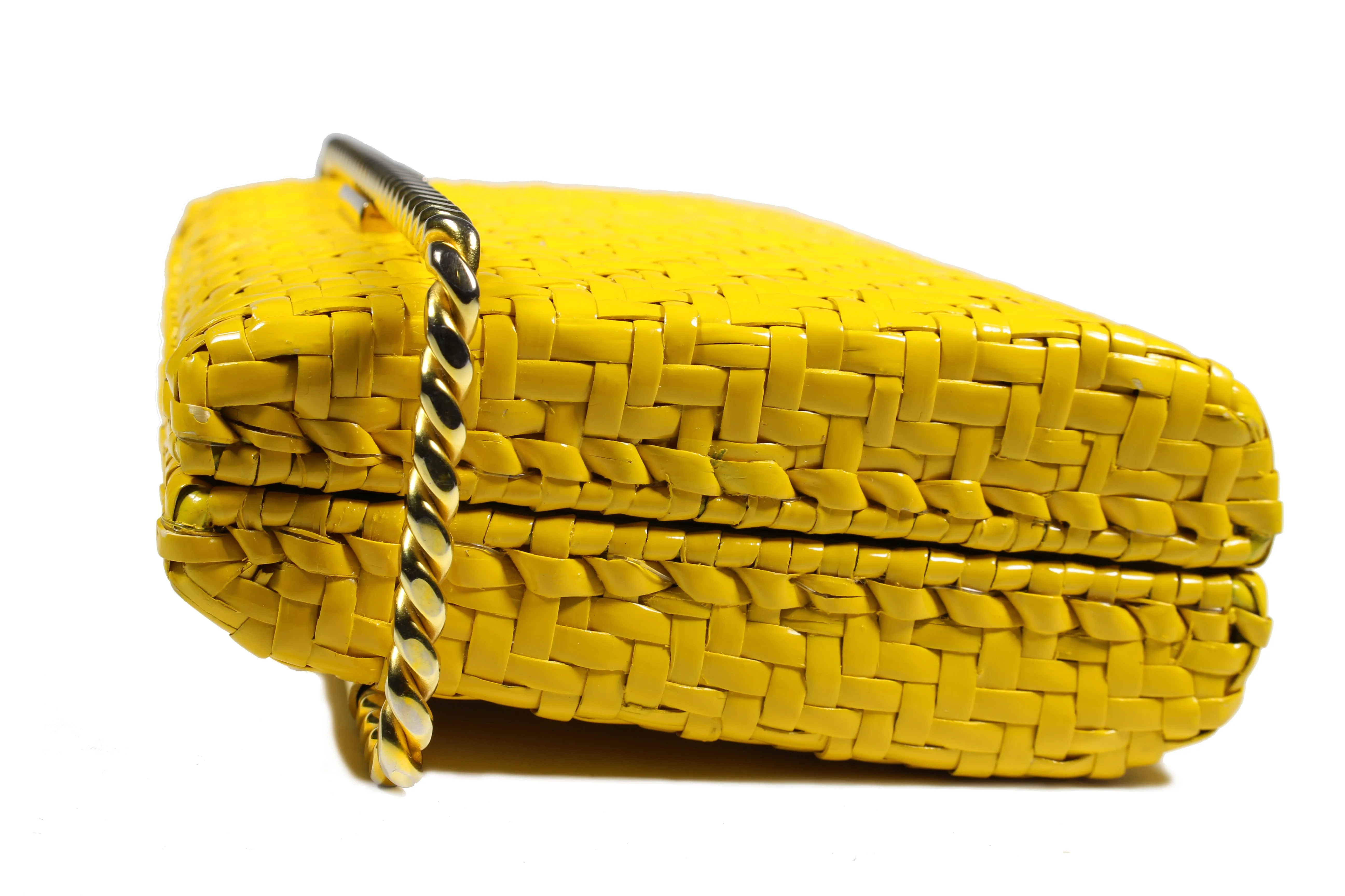 RODO mustard yellow wicker clutch