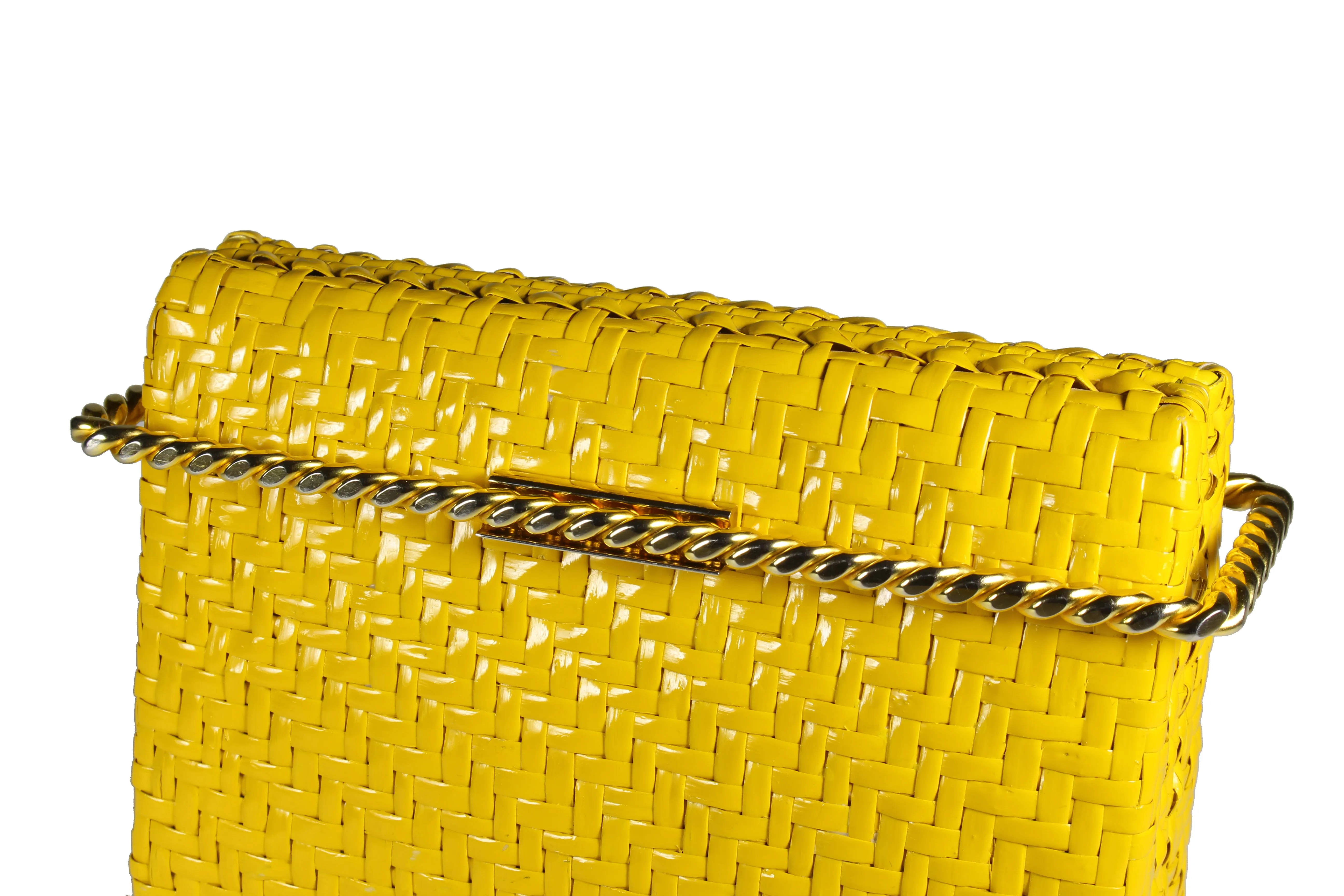 RODO mustard yellow wicker clutch