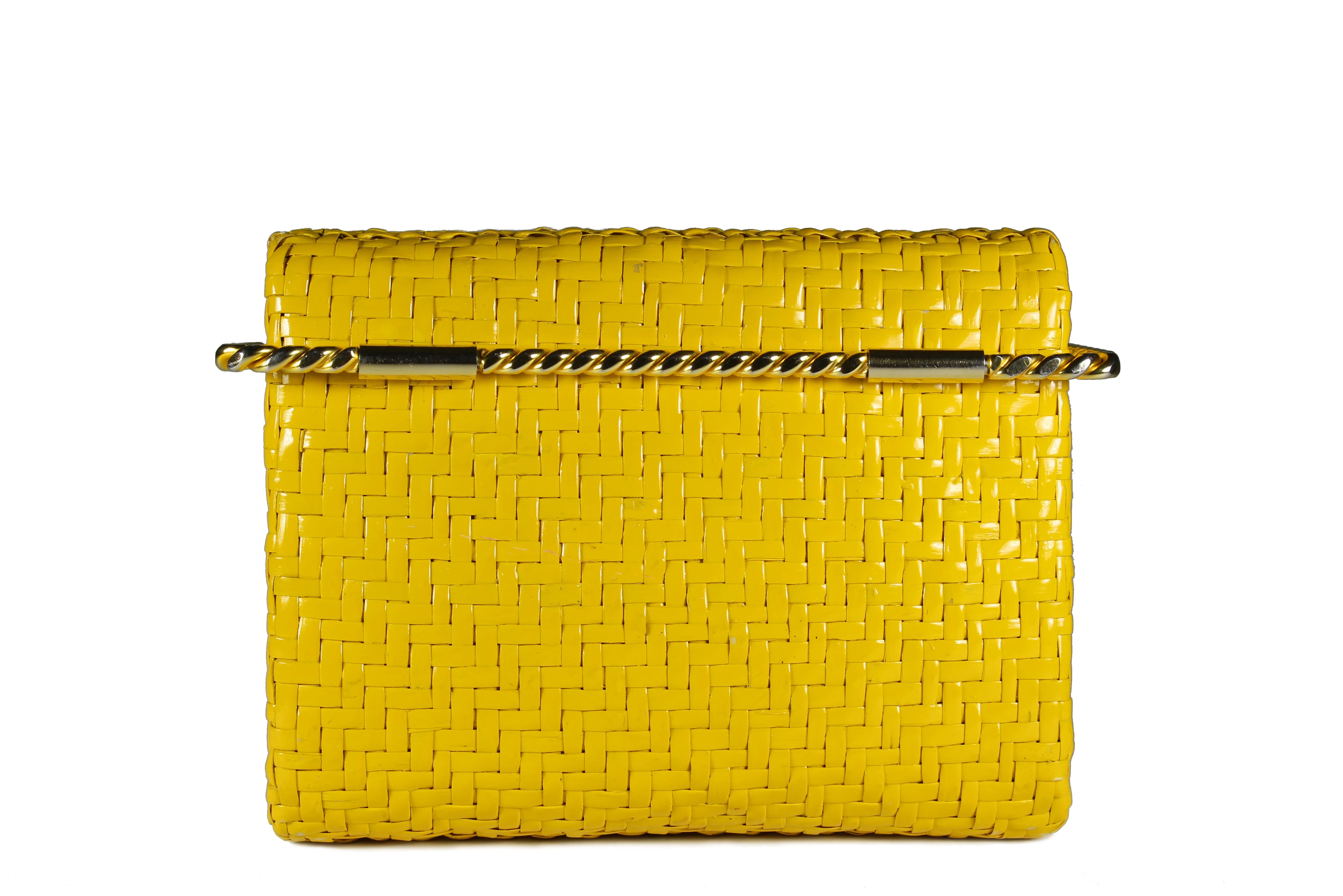 RODO mustard yellow wicker clutch