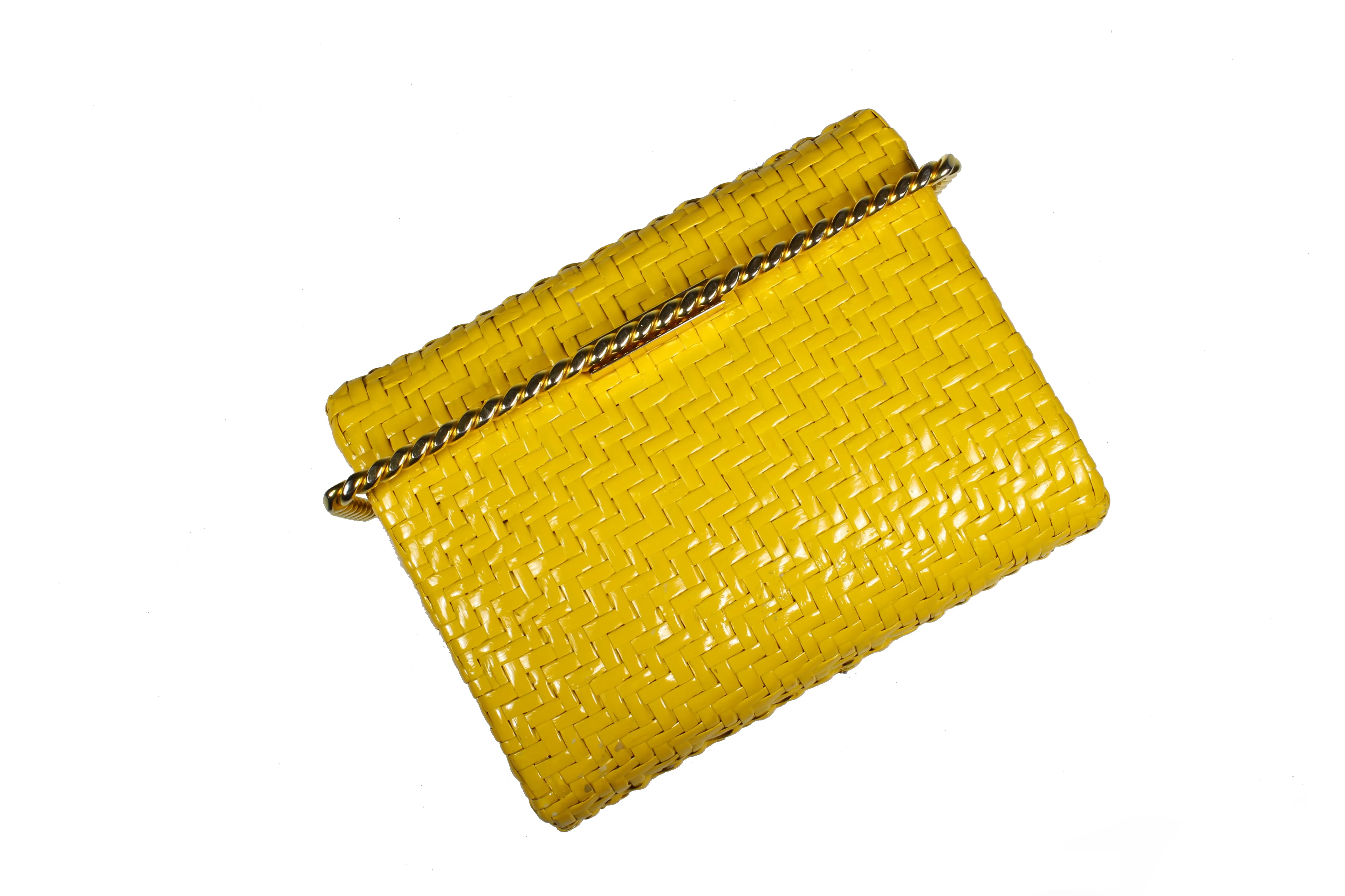 RODO mustard yellow wicker clutch