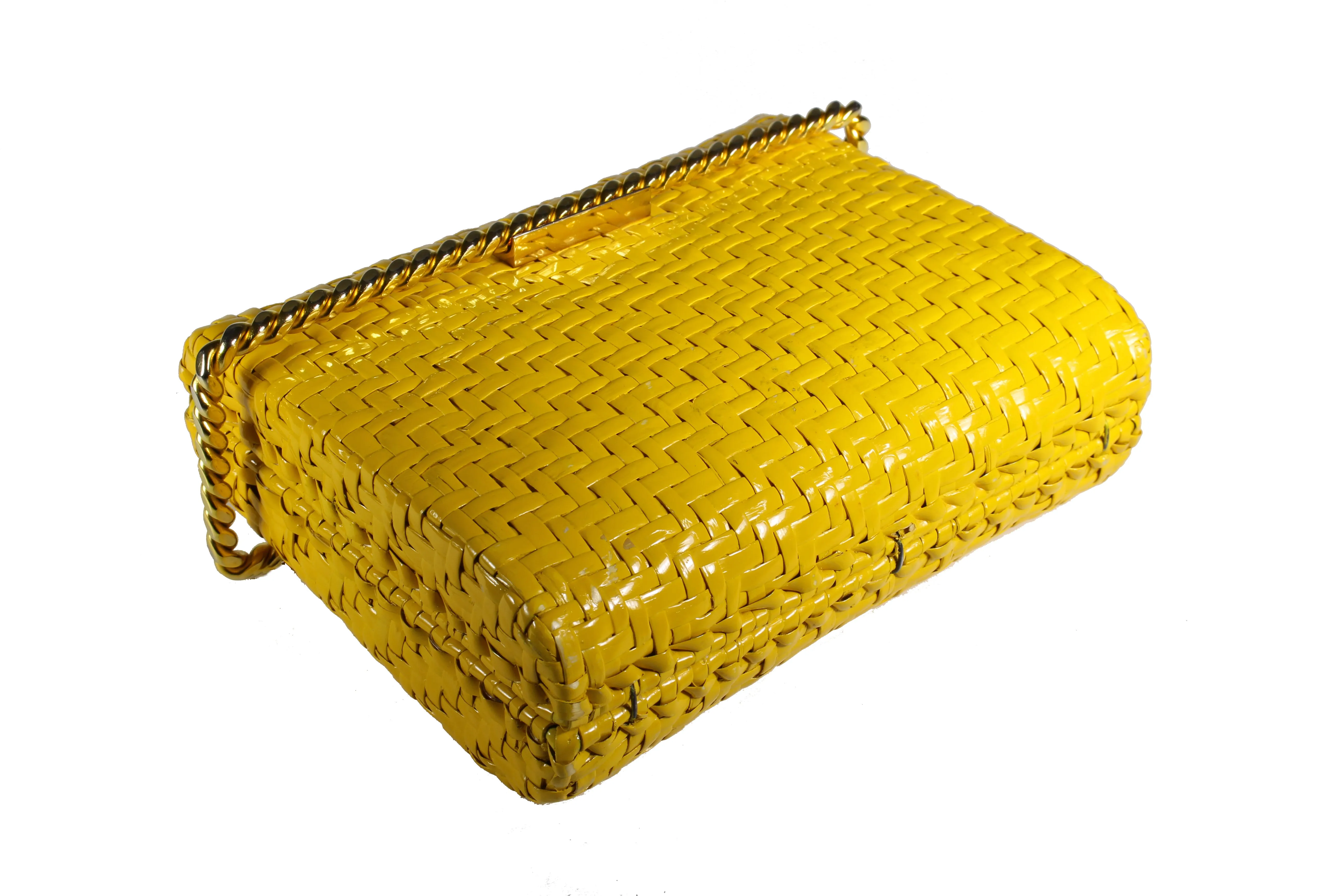 RODO mustard yellow wicker clutch