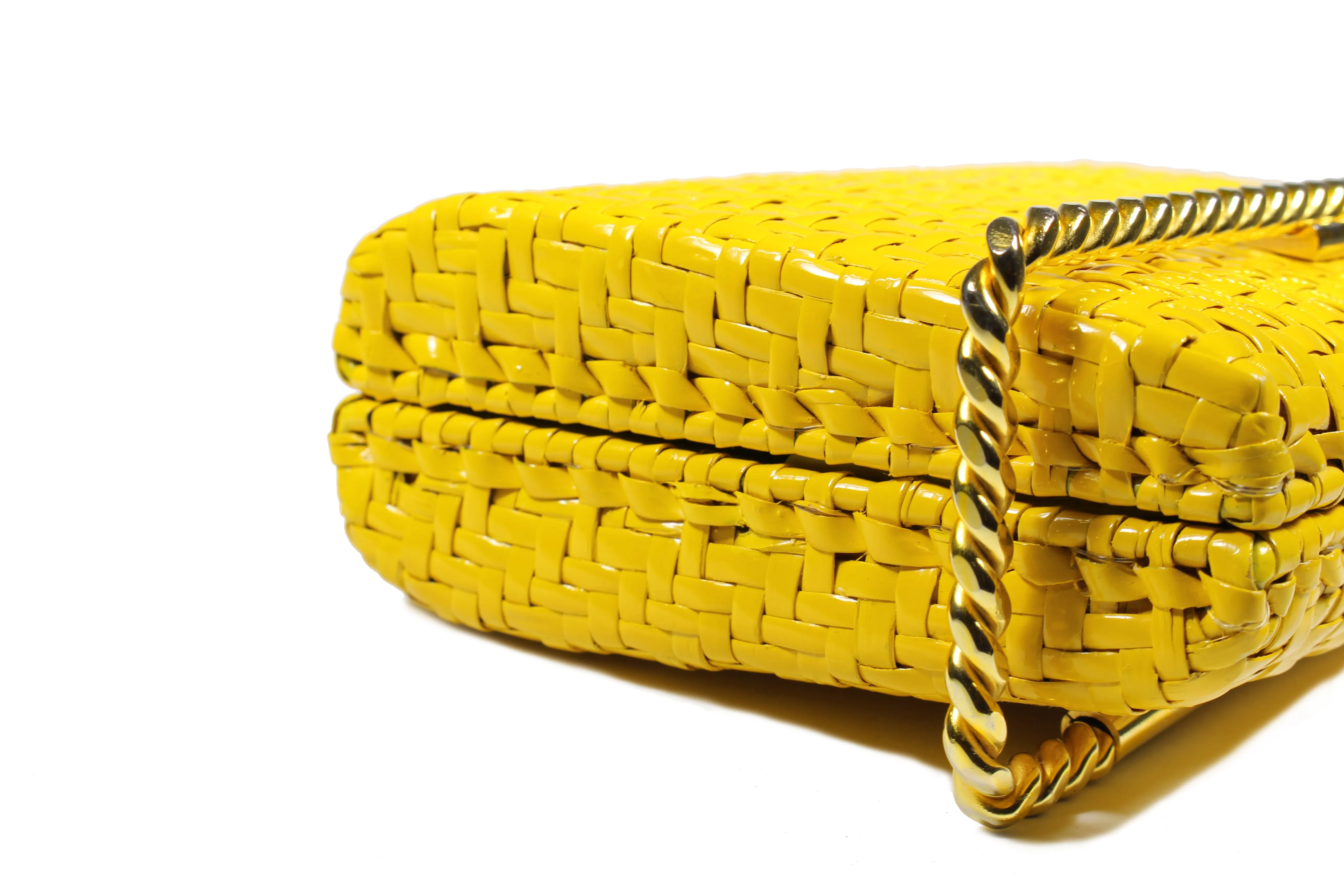 RODO mustard yellow wicker clutch