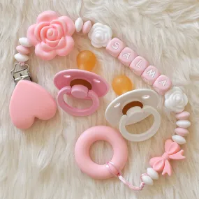 Rose Pacifier Clip & BIBS Pacifiers