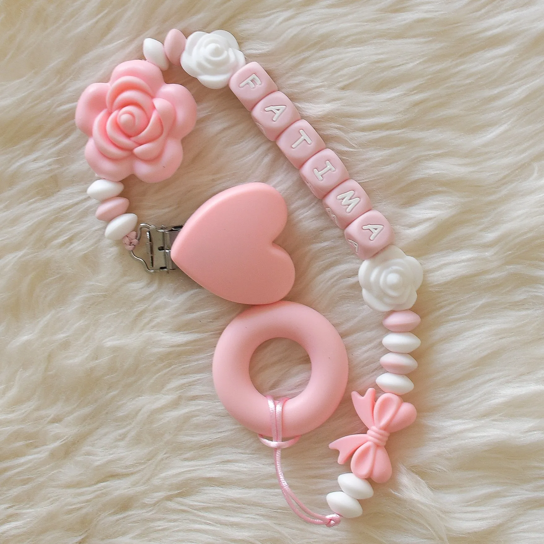 Rose Pacifier Clip & BIBS Pacifiers