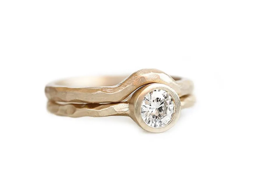 Rustic Carved Moissanite Ring