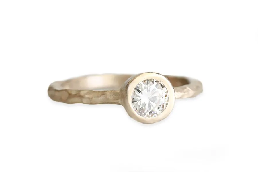 Rustic Carved Moissanite Ring