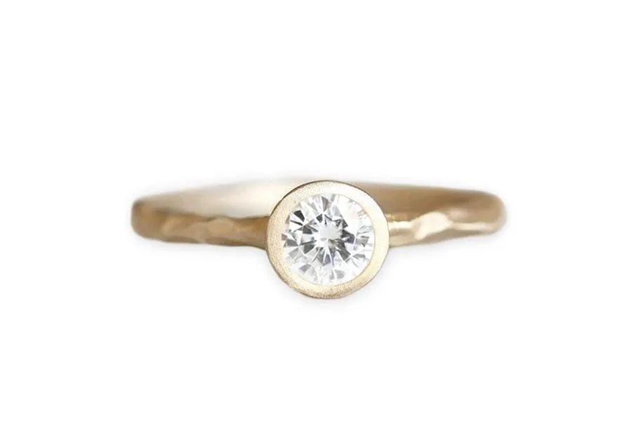 Rustic Carved Moissanite Ring