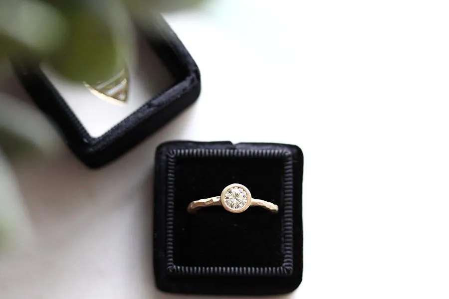 Rustic Carved Moissanite Ring