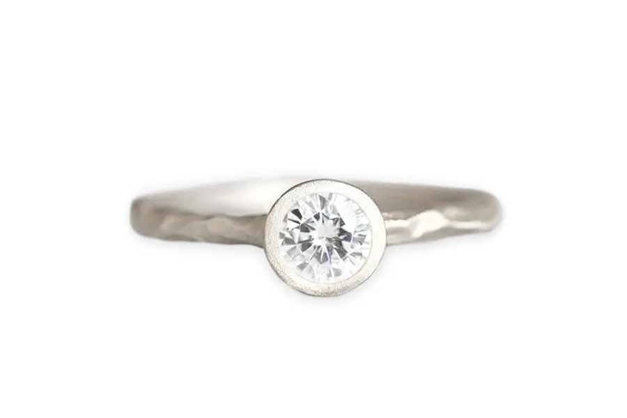 Rustic Carved Moissanite Ring