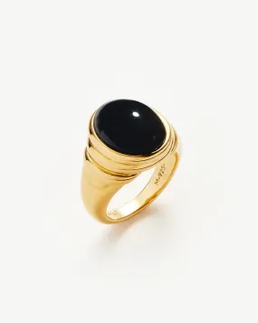 Savi Ridge Oval Gemstone Chunky Ring | 18ct Gold Plated Vermeil/Black Onyx