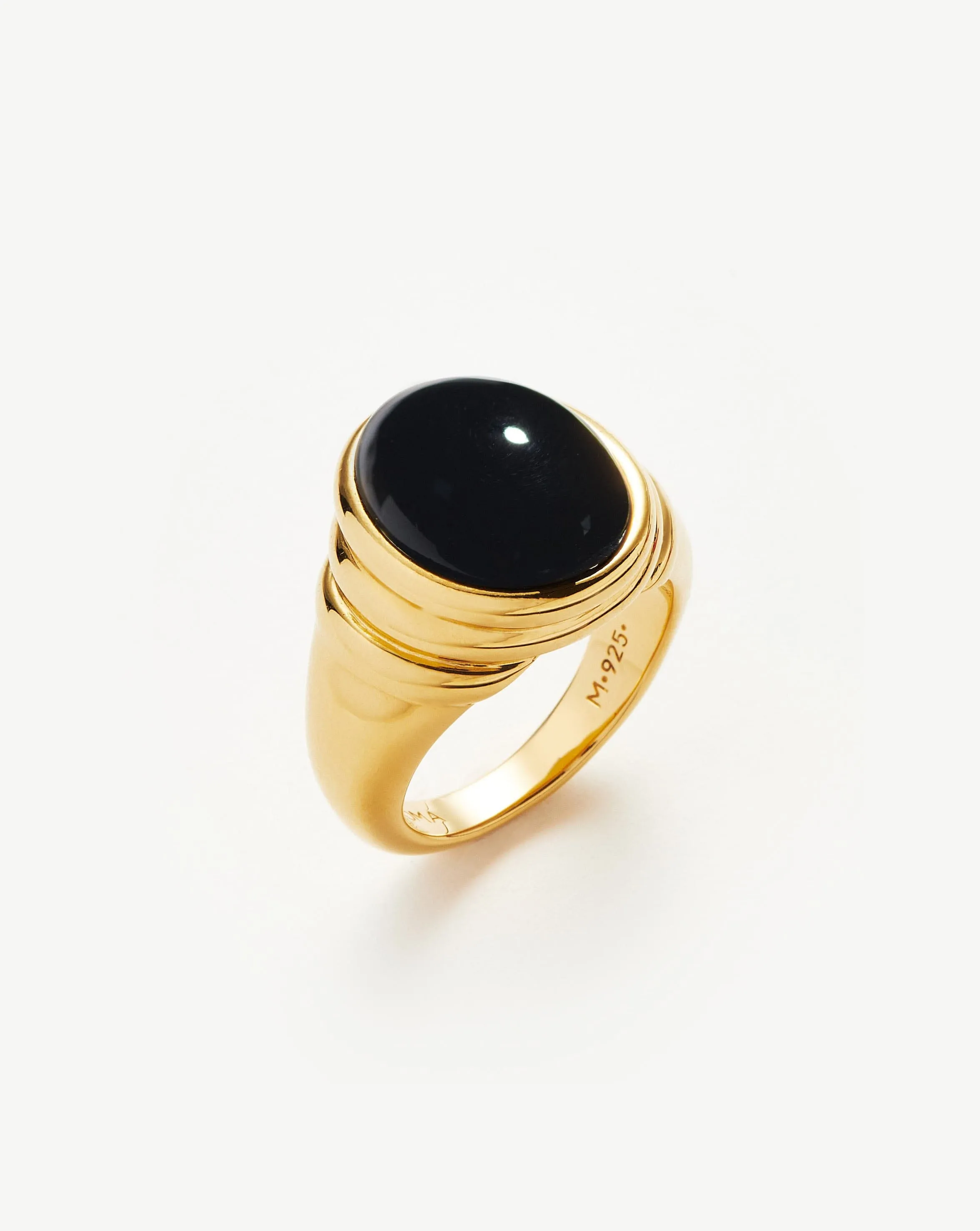 Savi Ridge Oval Gemstone Chunky Ring | 18ct Gold Plated Vermeil/Black Onyx