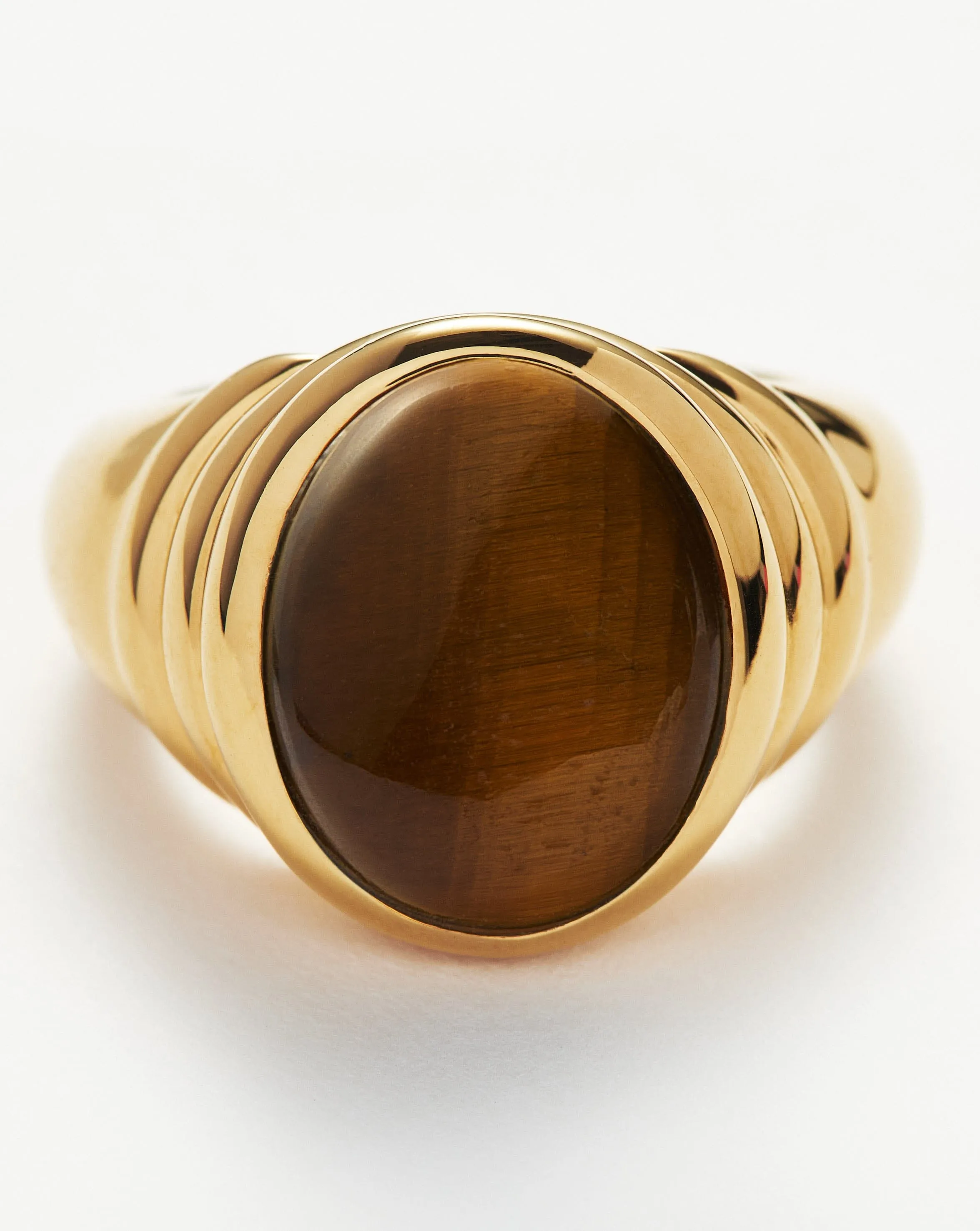 Savi Ridge Oval Gemstone Chunky Ring | 18ct Gold Plated Vermeil/Tiger's Eye