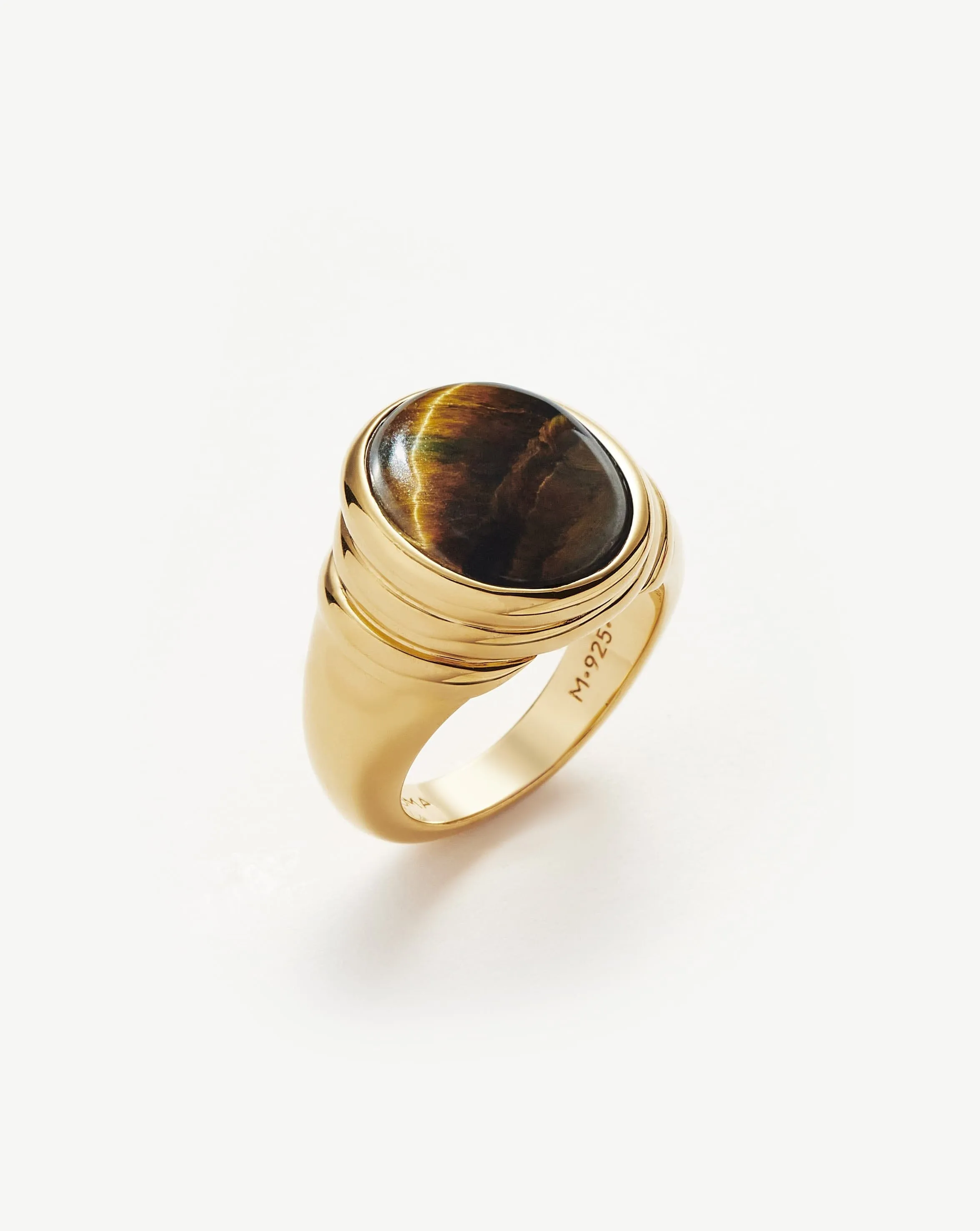 Savi Ridge Oval Gemstone Chunky Ring | 18ct Gold Plated Vermeil/Tiger's Eye