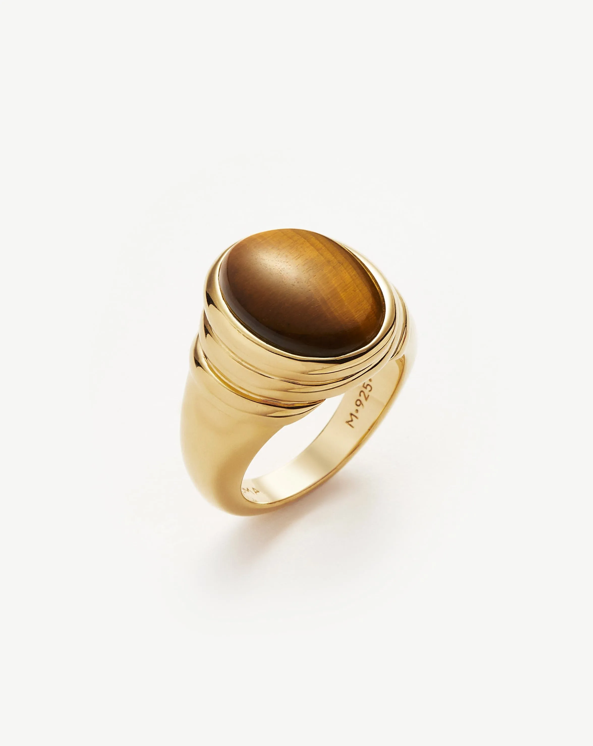 Savi Ridge Oval Gemstone Chunky Ring | 18ct Gold Plated Vermeil/Tiger's Eye