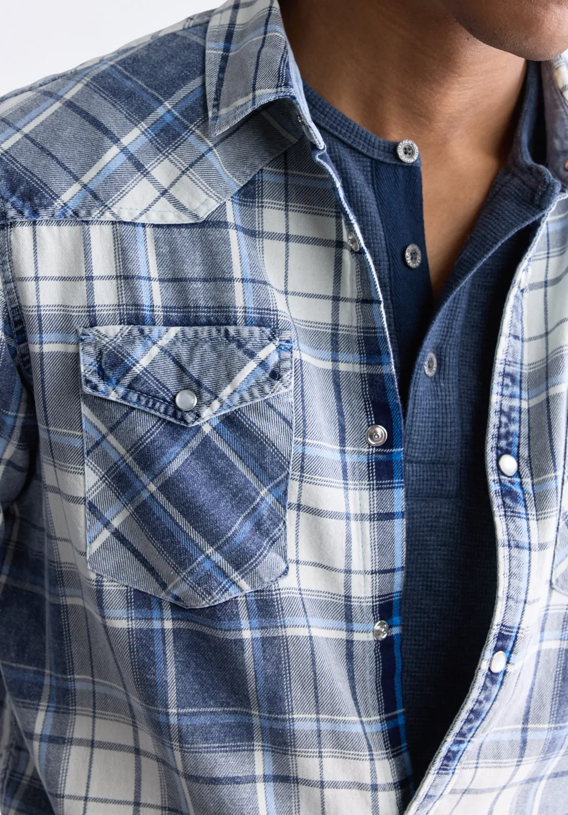 Sierra Men's Long-Sleeve Plaid Shirt, White & Mirage Blue - BM24465