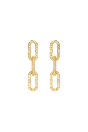 Signature 3-Link Earrings w/ Diamonds - 18k Yellow Gold