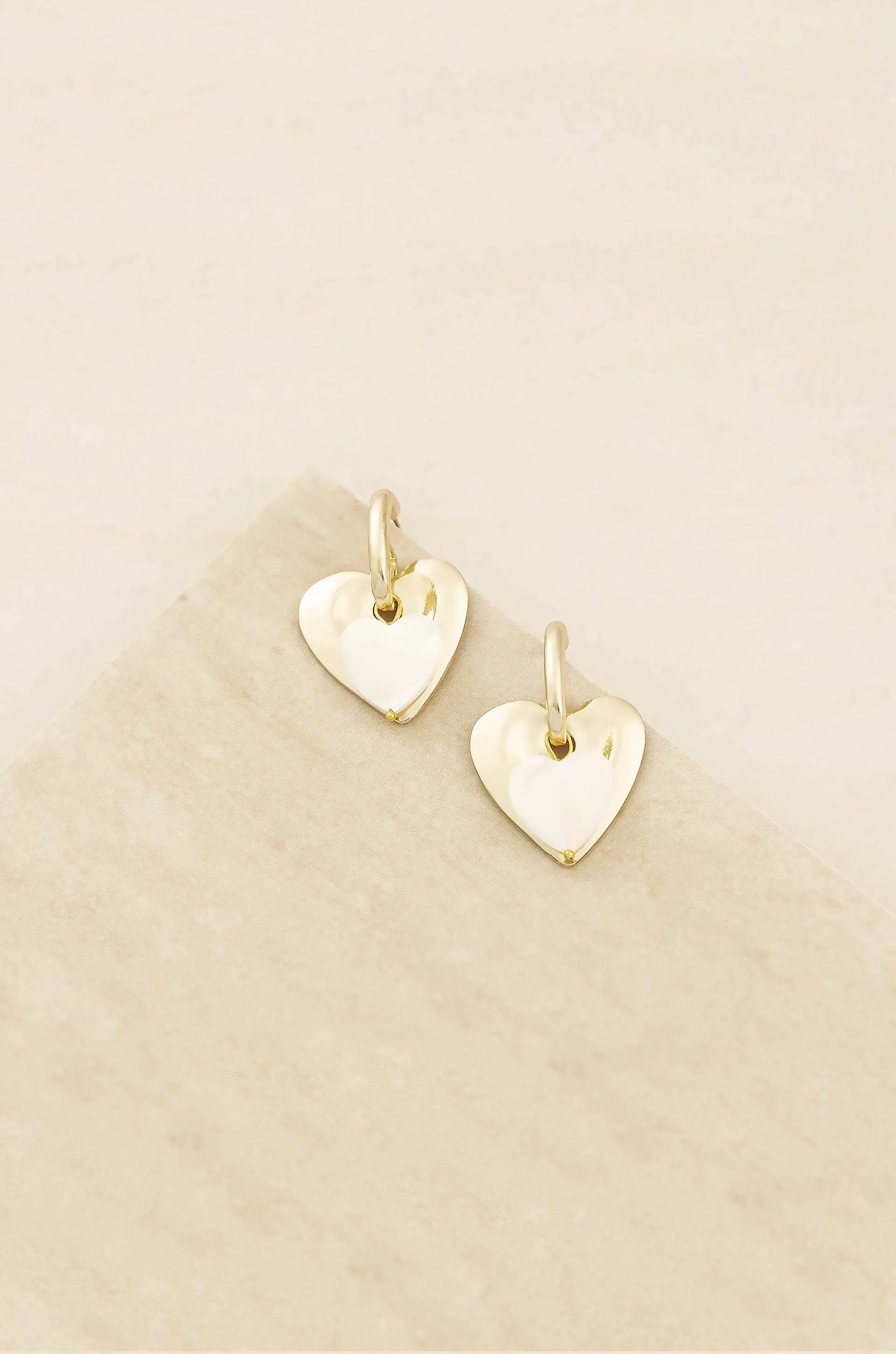 Simple Sweet Mother of Pearl and 18k Gold Plated Heart Earrings