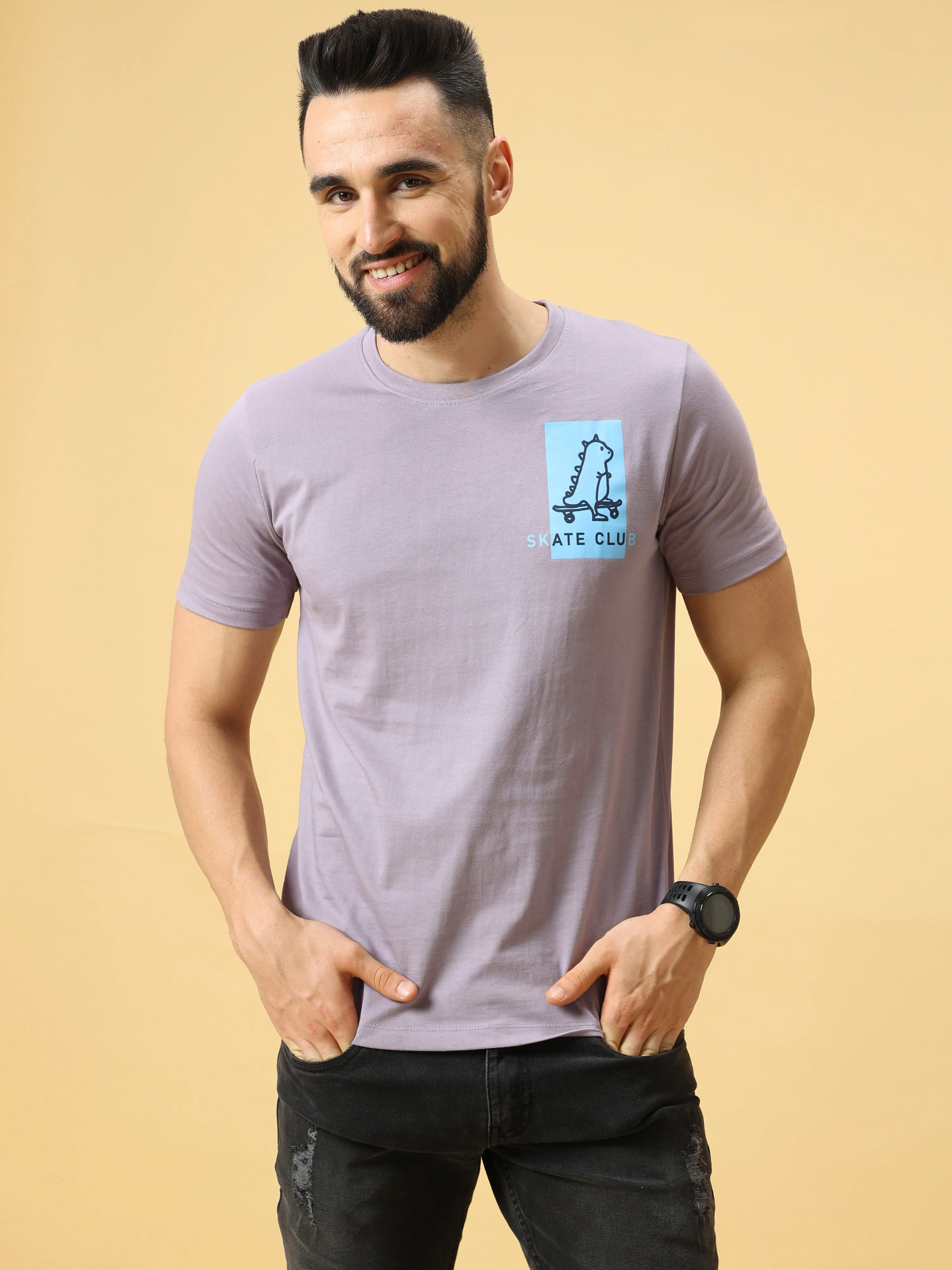 Skate Club Lt Blue Chest Print Crew Neck T-Shirt