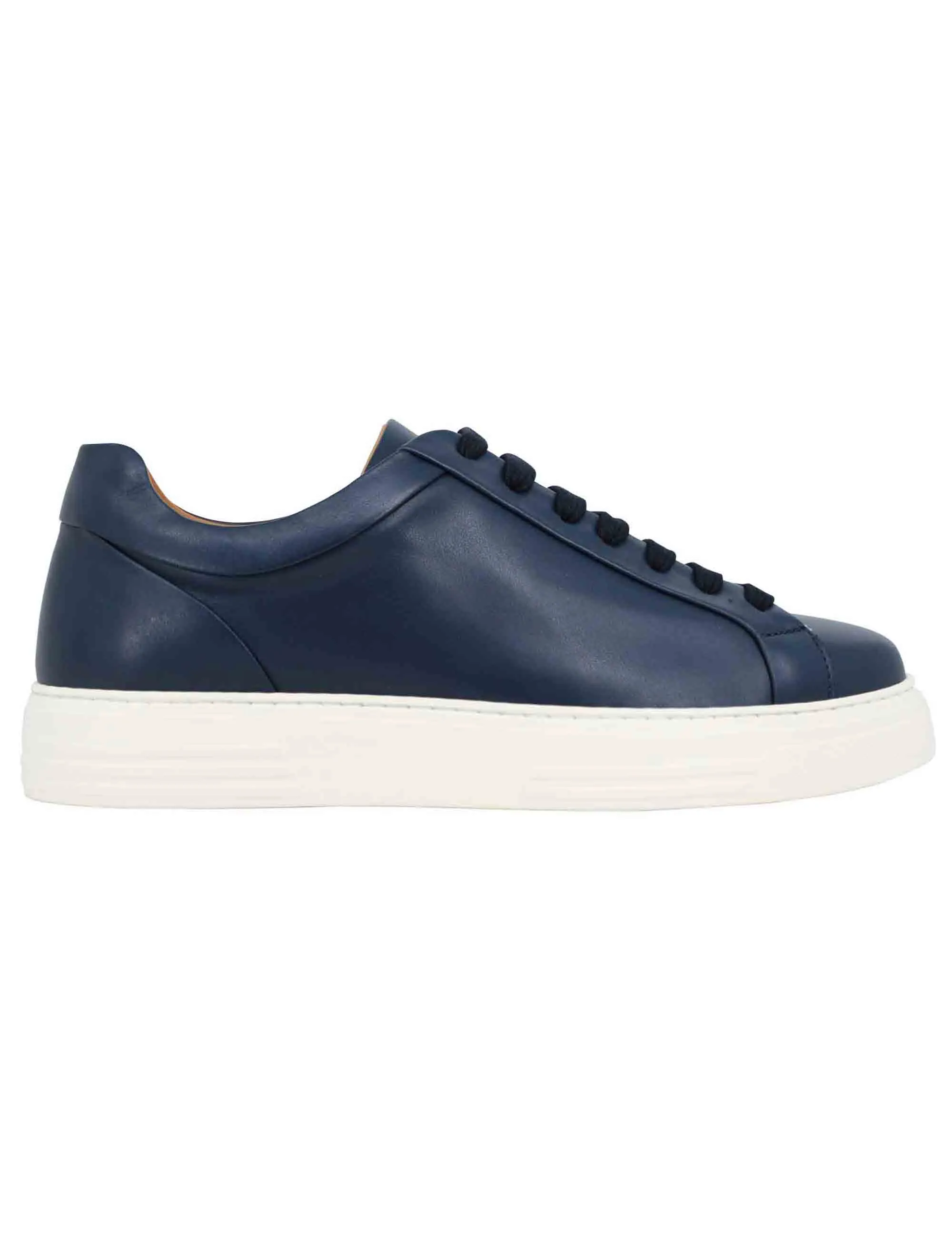 Sneakers uomo in pelle blu con suola alta in gomma extra light