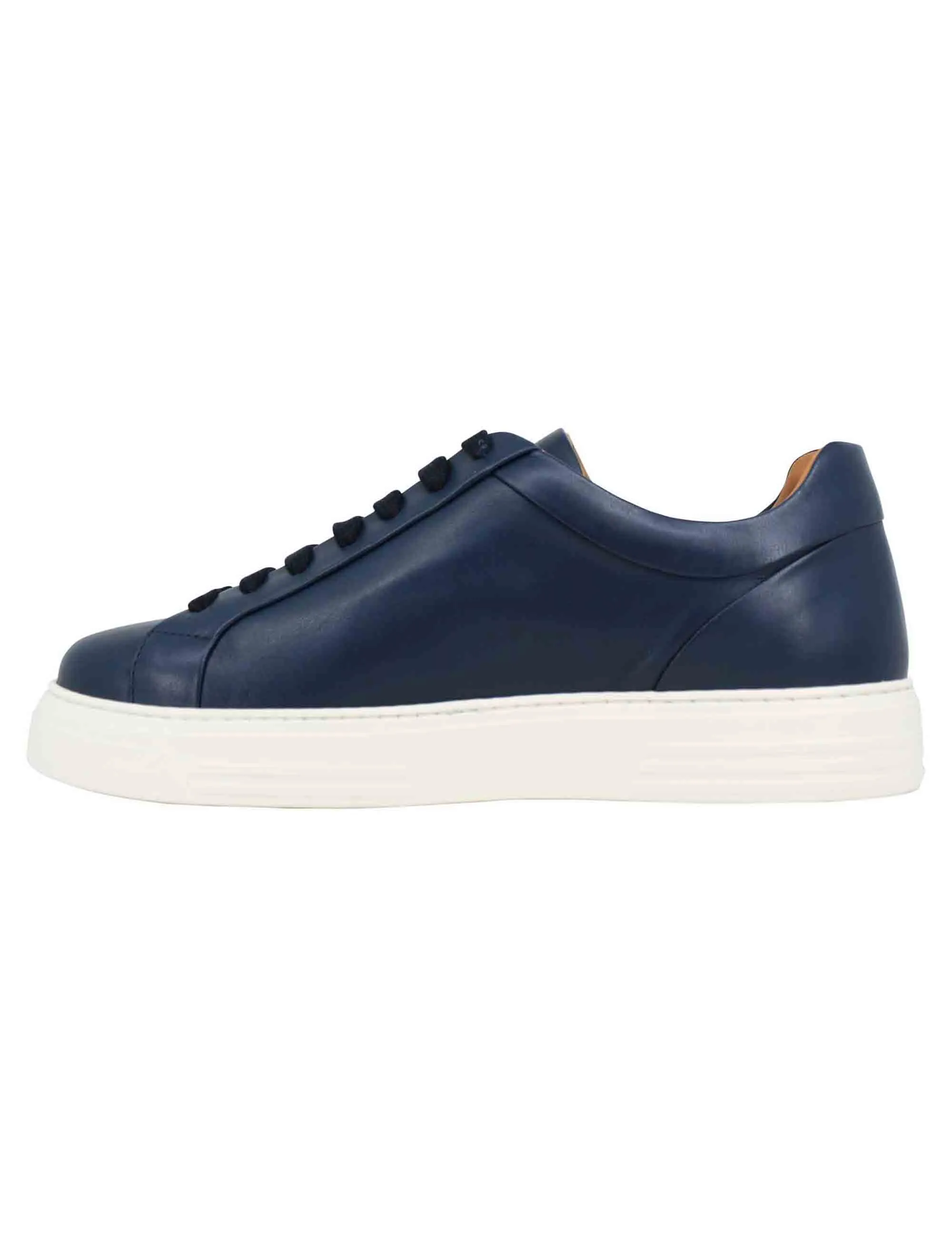 Sneakers uomo in pelle blu con suola alta in gomma extra light