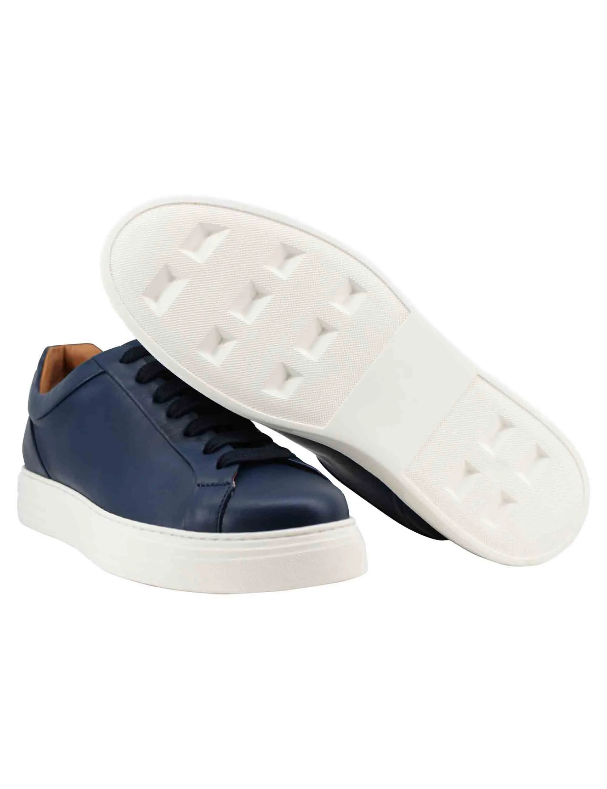 Sneakers uomo in pelle blu con suola alta in gomma extra light