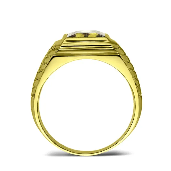 Solid 10K Gold Yellow Citrine Mens Ring 2 Natural Diamonds on Fine Ring for Men