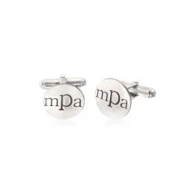 SS Rhodium Plated Recess Letters Circle Monogram Cuff Links With Lowercase Letters