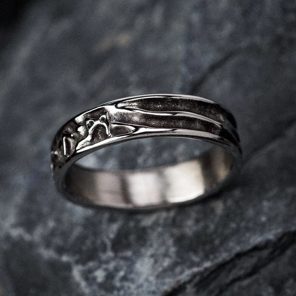 Stainless Steel Embossed Runes Ring