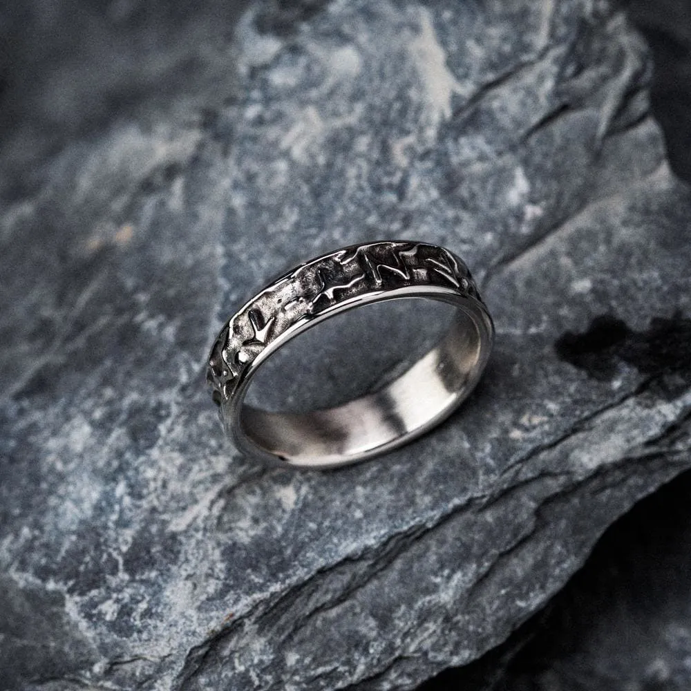 Stainless Steel Embossed Runes Ring