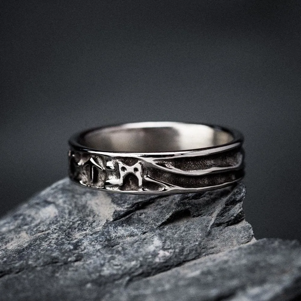 Stainless Steel Embossed Runes Ring