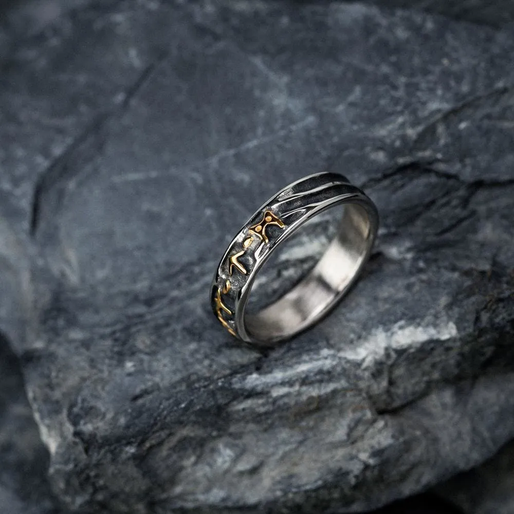 Stainless Steel Embossed Runes Ring