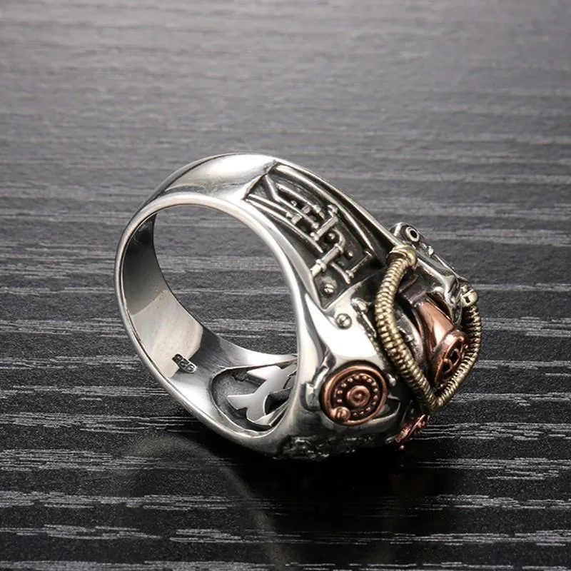 Steampunk Skull Sterling Silver Ring