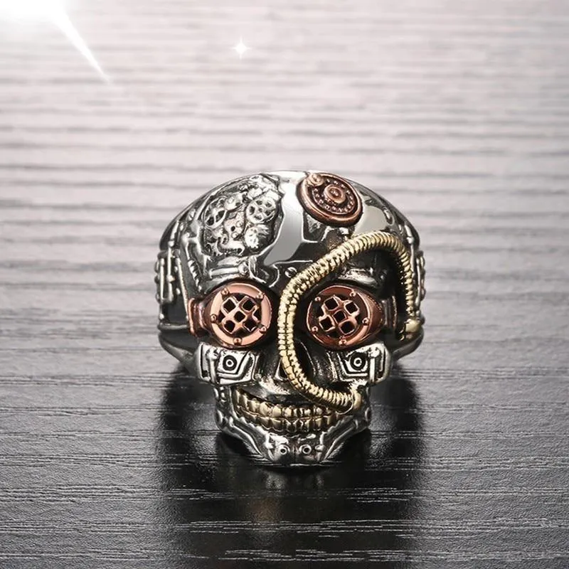 Steampunk Skull Sterling Silver Ring