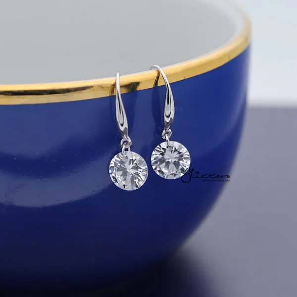 Sterling Silver Dangle Drop Women Earrings  With Cubic Zirconia Studs